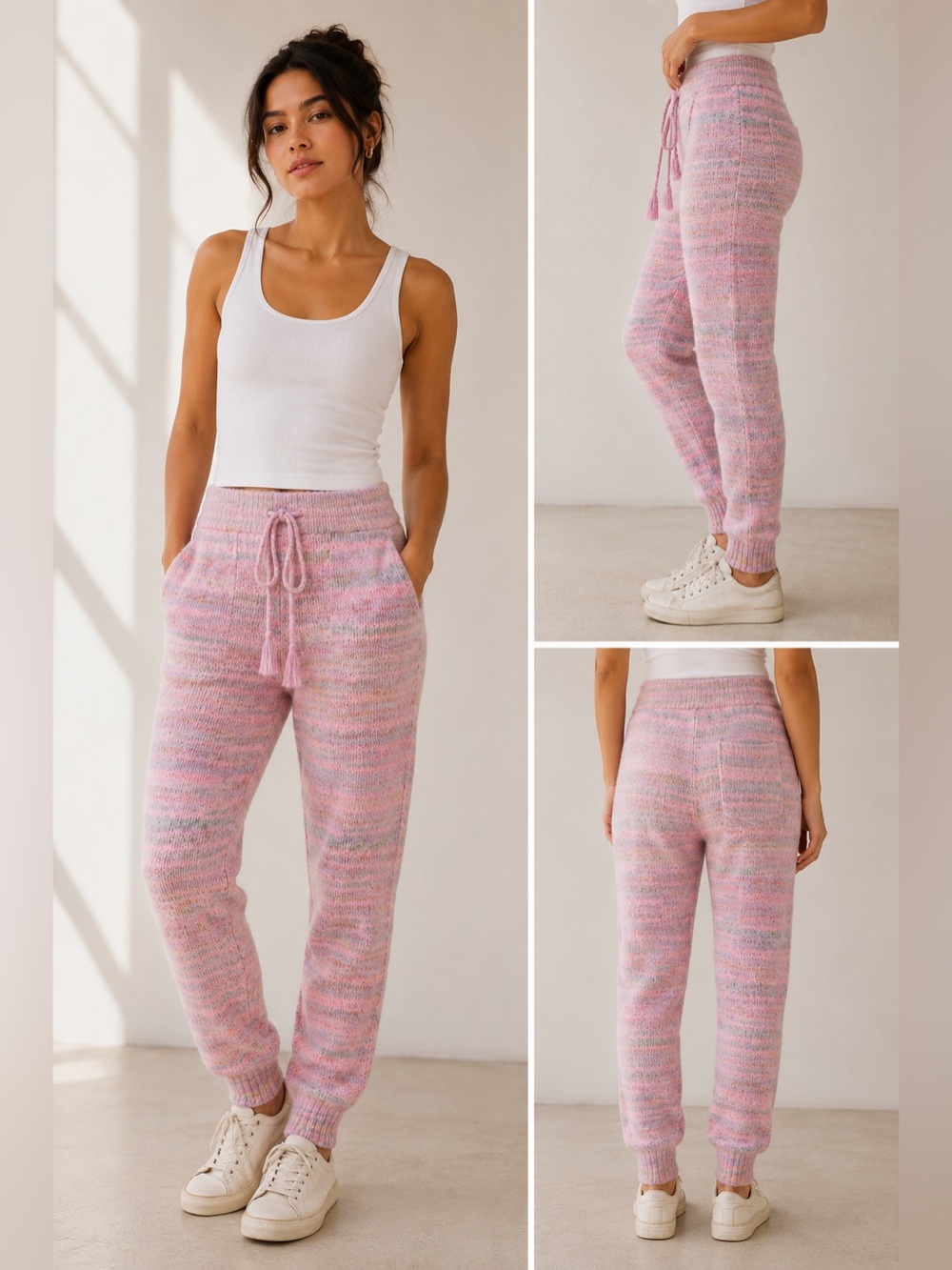 LoveShackFancy Olvera Knit Jogger Pants Pink Cloud Wool Blend Size M NWT